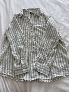 Ninety Light Sage and White Striped Button-Down Shirt